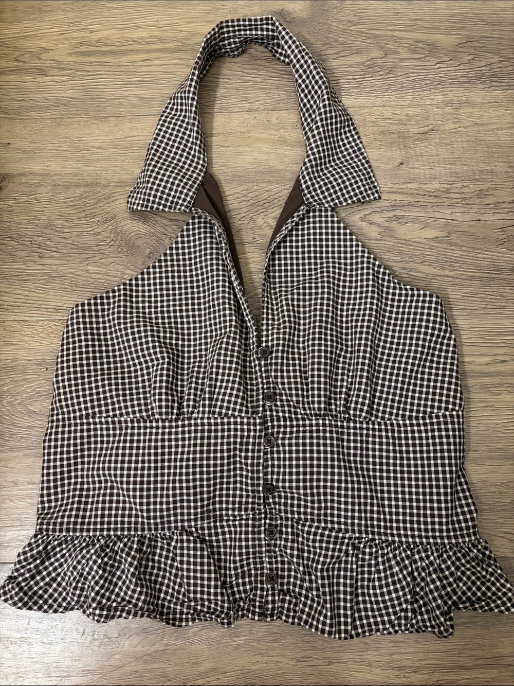 Hollister Brown and White Gingham Halter Top